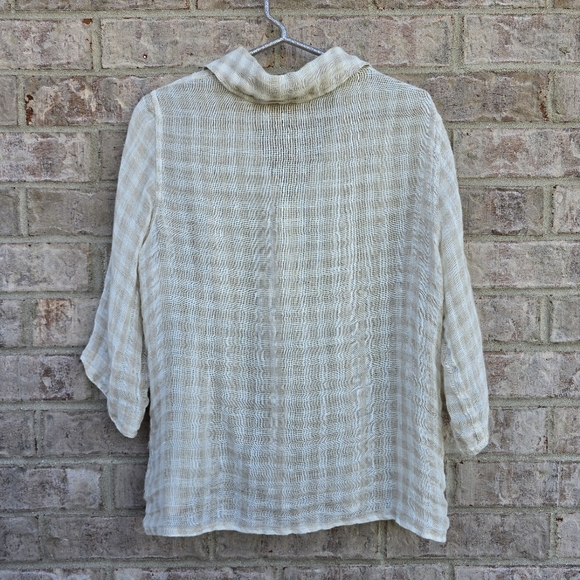 Flax Womens Striped Blouse Peter Pan Collar Button Front Linen Pleated Small - Picture 9 of 10